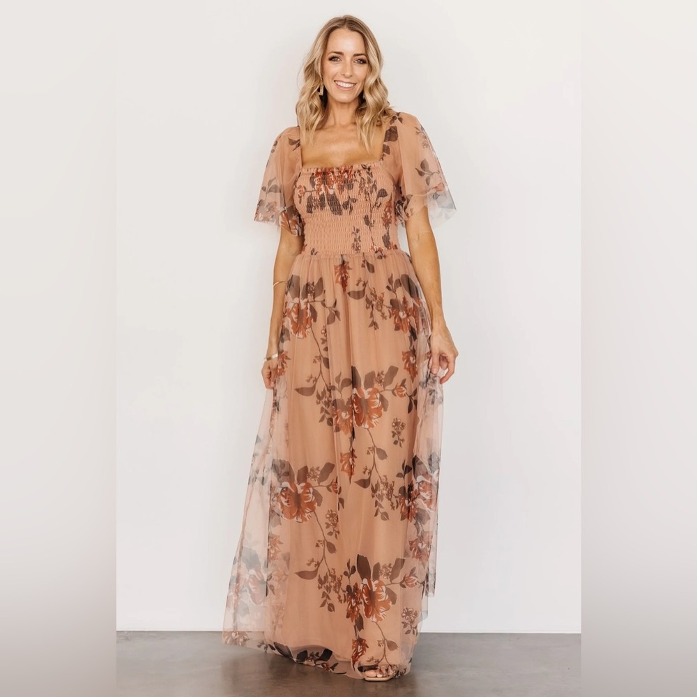 Baltic Born Cassandra Copper Floral Maxi Tulle Dress Size XL